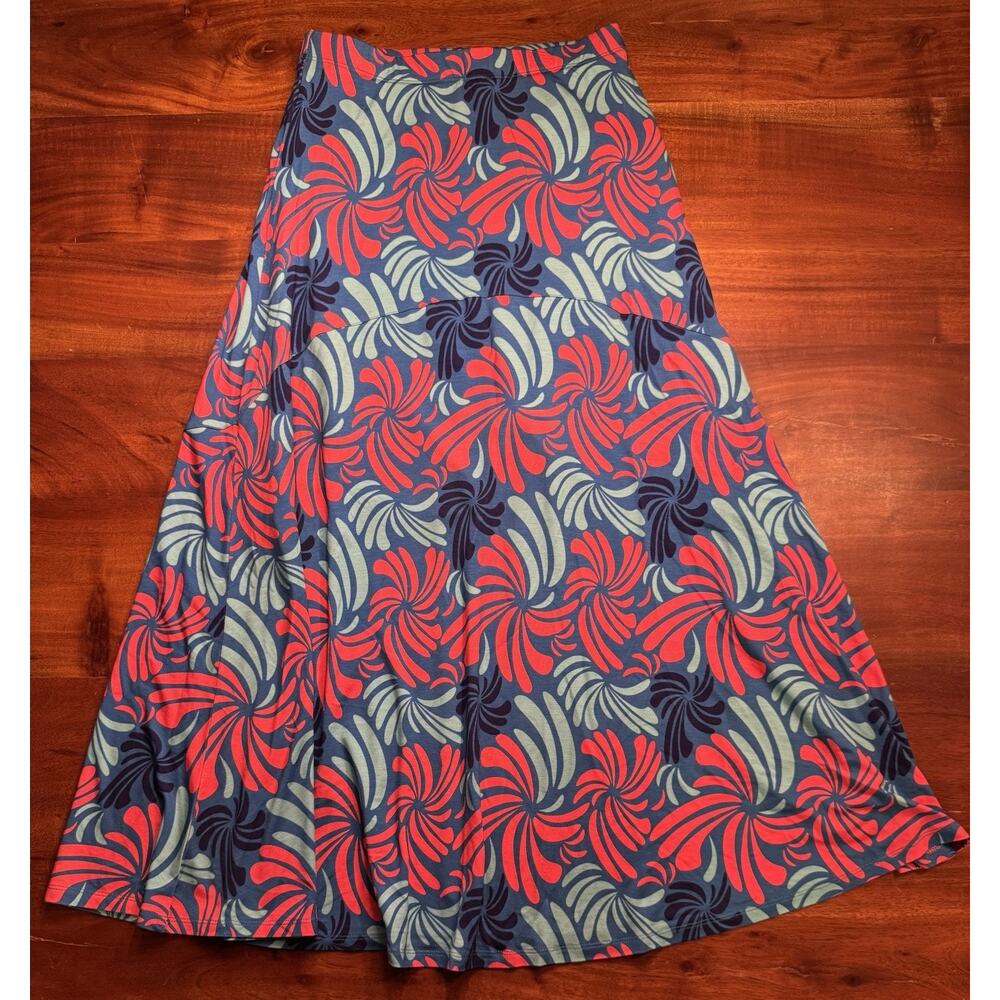 Kettlewell Womens Blue Red Floral Swirl Pull On Jersey Maxi Skirt Sz Small